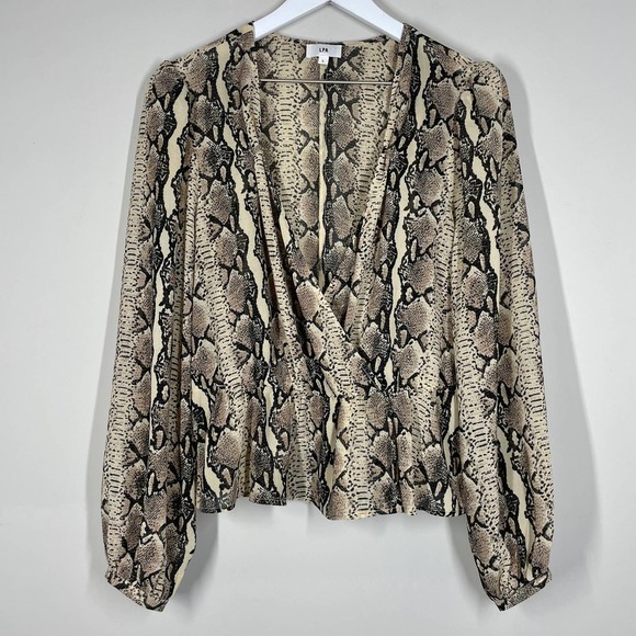 LPA Python Pinched Shoulder Deep V Plunge Top L - Picture 3 of 9